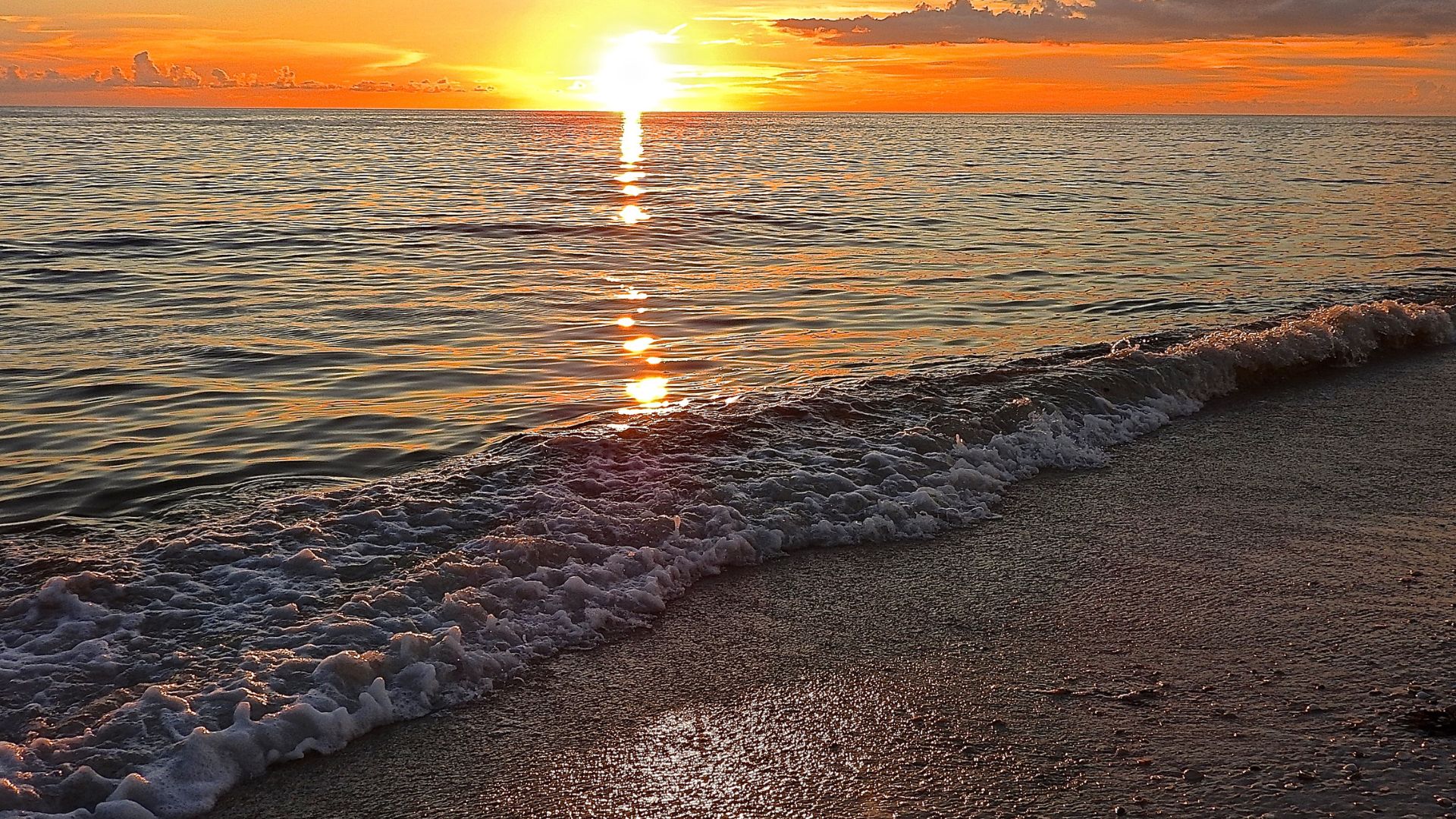 Venice, Florida sunset on the gulf of mexico with beach sand and water